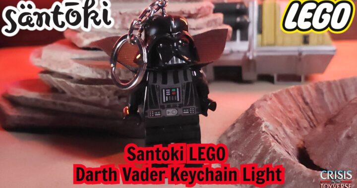 LEGO Darth Vader keychain light from Santoki with red lighting and sci-fi background – Crisis in the Toyverse