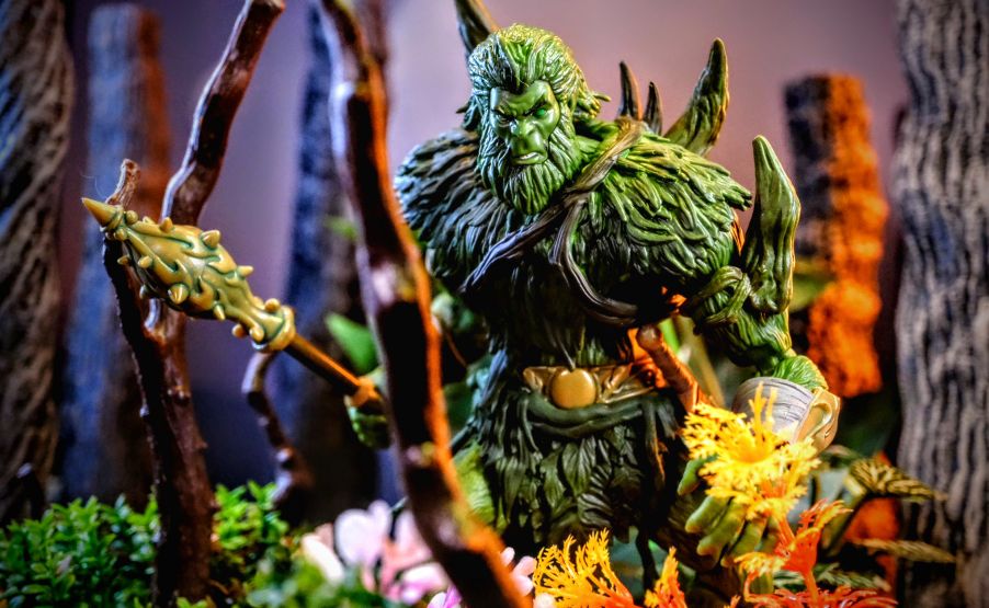 Masterverse Moss Man JCC47 Review Forest Diorama Masters of the Universe Masterverse New Eternia Moss Man JCC47 action figure with mace in forest diorama