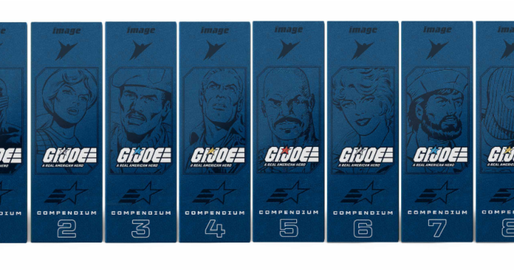 G.I. Joe: A Real American Hero Compendium Sets 1 and 2 Kickstarter image from Skybound and Hasbro featuring deluxe hardcover collections