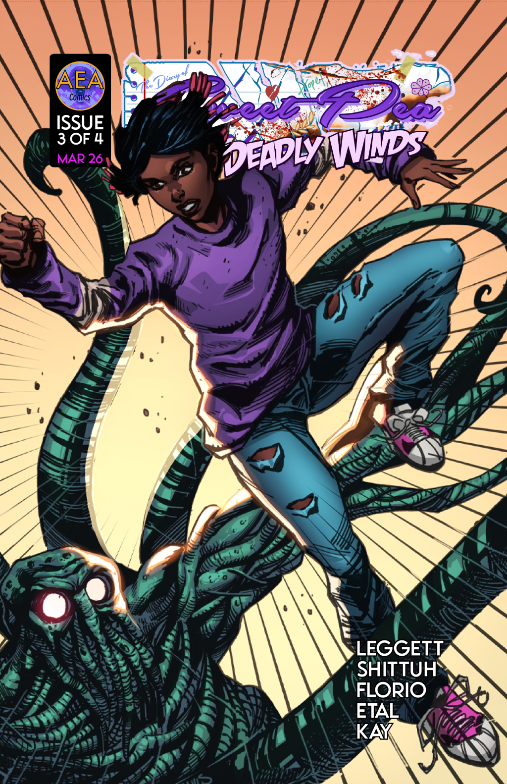 Cover art for The Diary of Sweet Pea #3 by Alim Leggett, a sci-fi comic featuring Imani Williams during an alien invasion in Philadelphia