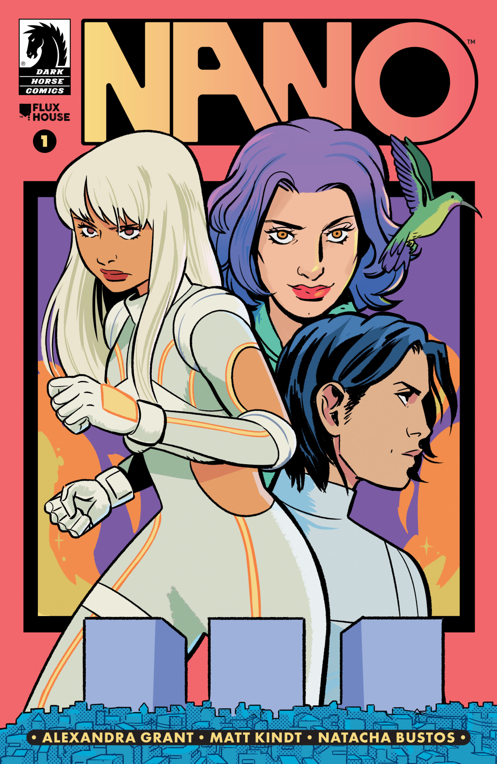 Cover art for Nano #1 from Dark Horse Comics by Natacha Bustos, featuring the new sci-fi series by Alexandra Grant and Matt Kindt