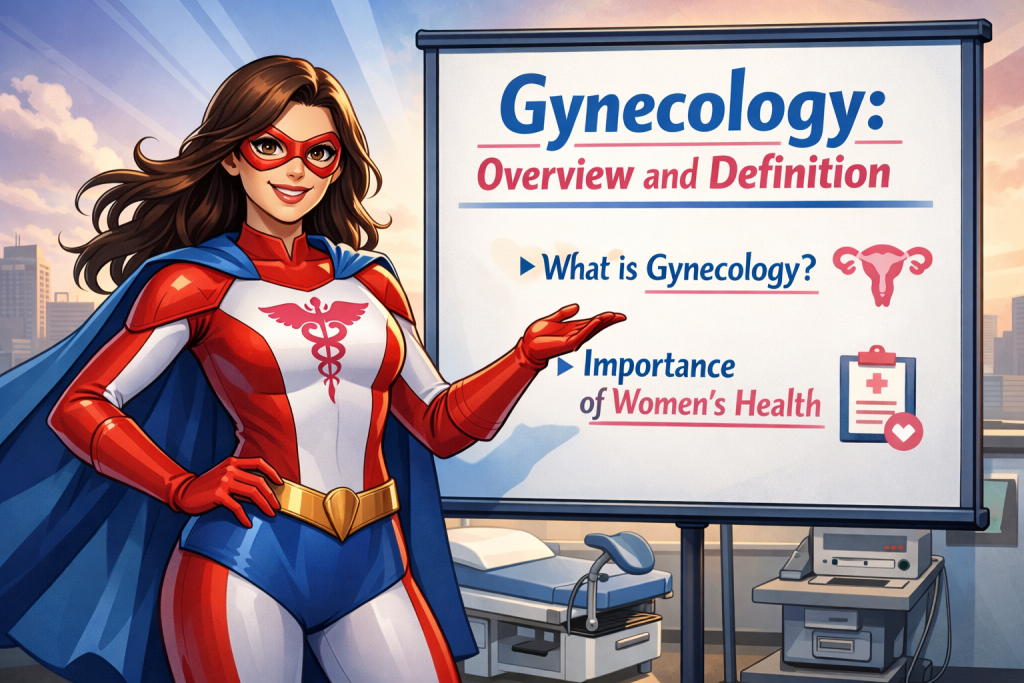 Female superhero beaks down gynecology