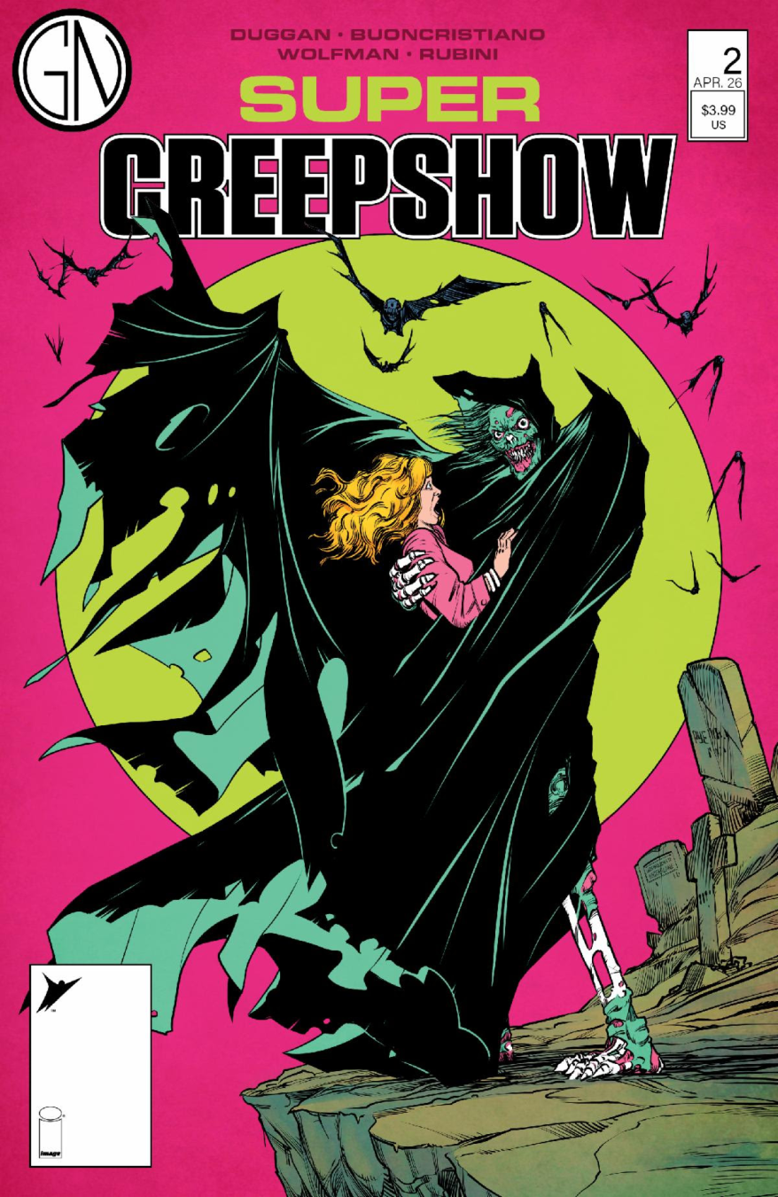 First-look interior art from Super Creepshow #2 by Skybound and Image Comics featuring twisted superhero horror