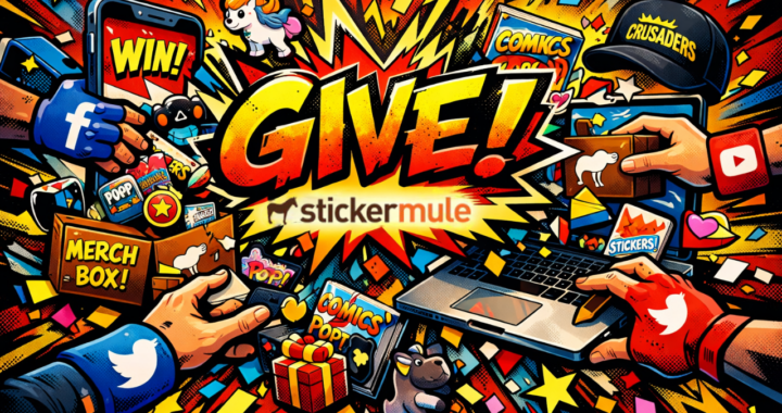 Sticker Mule Give platform digital giveaway promotion showing viral brand engagement through product giveaways