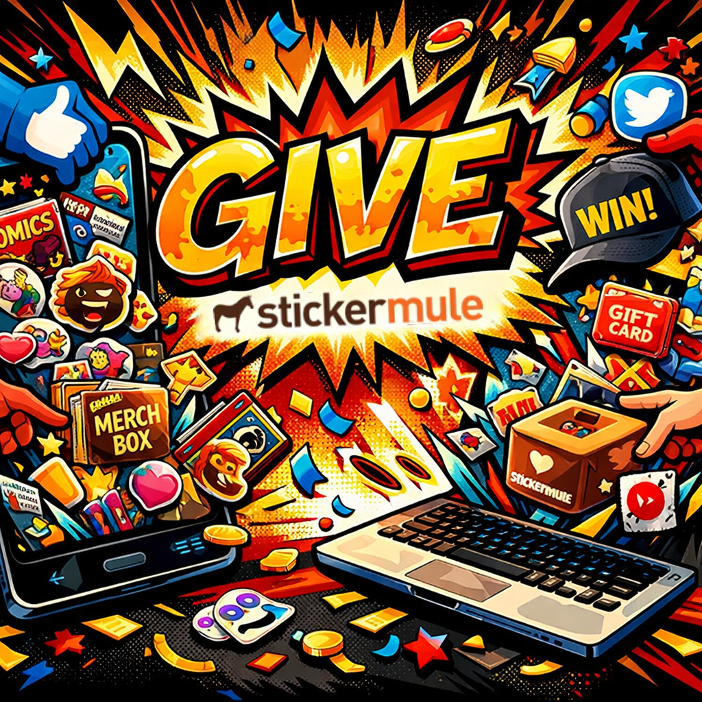 Sticker Mule Give platform digital giveaway promotion showing viral brand engagement through product giveaways