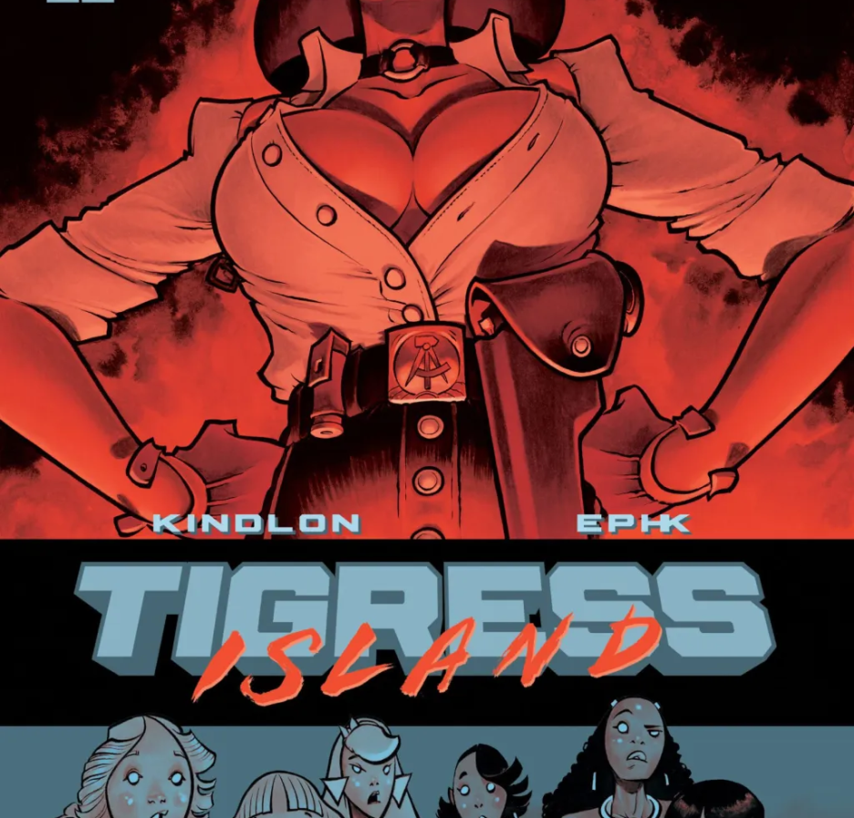 Tigress Island #1 comic cover by EPHK for Image Comics featuring the women stranded on a dangerous island