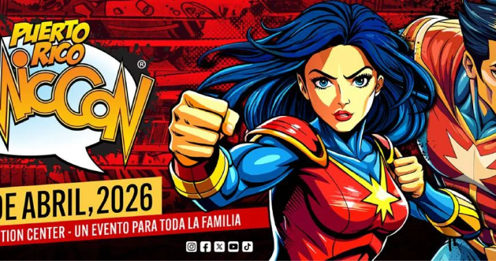 Puerto Rico Comic Con 2026 promotional image for the April 3-5 pop culture event at the Puerto Rico Convention Center