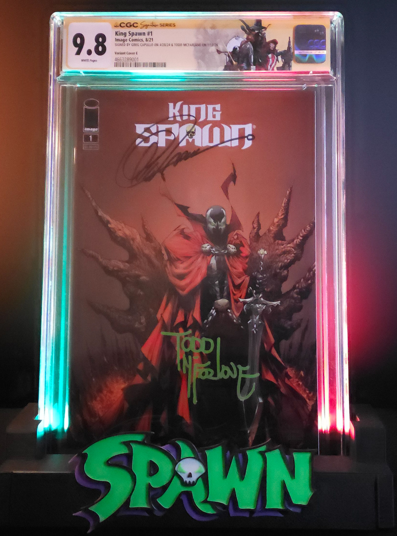 CGC 9.8 graded King Spawn #1 signed by Todd McFarlane and Greg Capullo featuring modern Spawn series from Image Comics