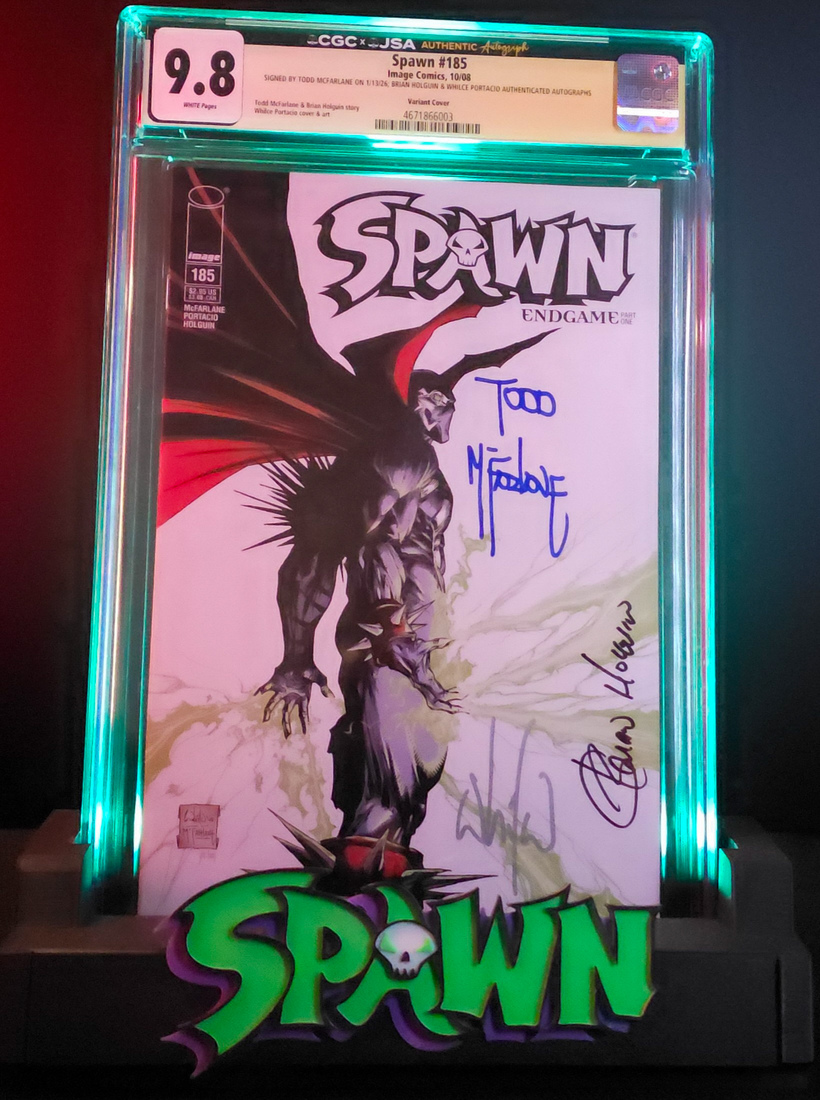 CGC 9.8 graded Spawn #185 Whilce Portacio variant signed by Todd McFarlane featuring Image Comics Endgame era issue