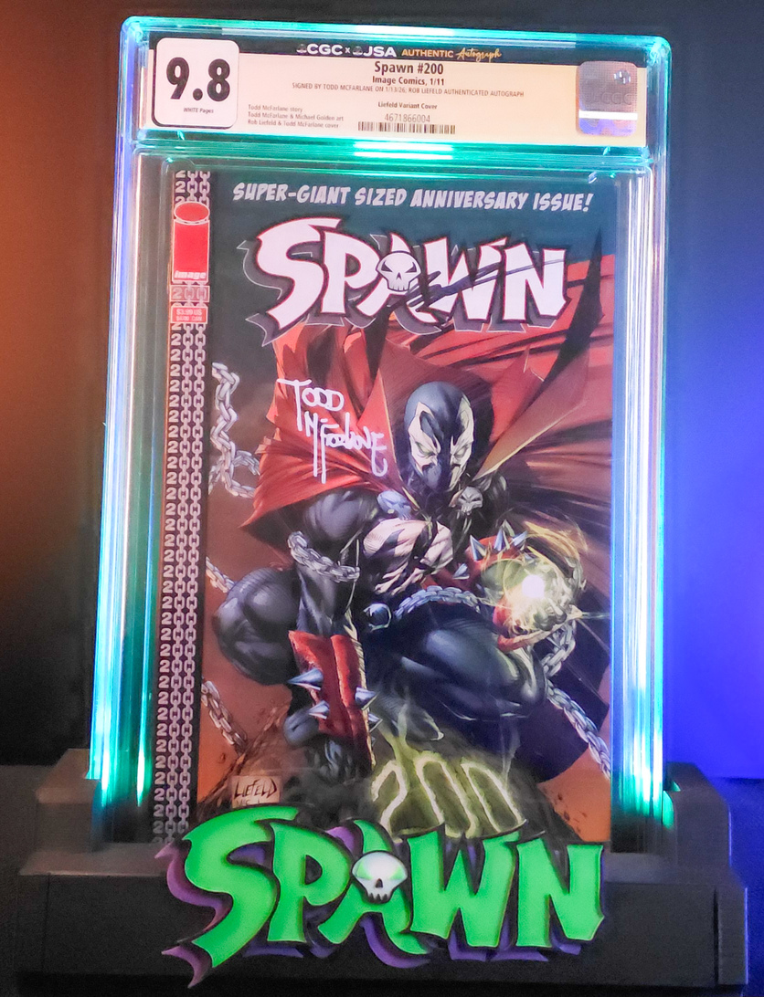 CGC 9.8 graded Spawn #200 Liefeld variant signed by Todd McFarlane featuring anniversary issue from Image Comics