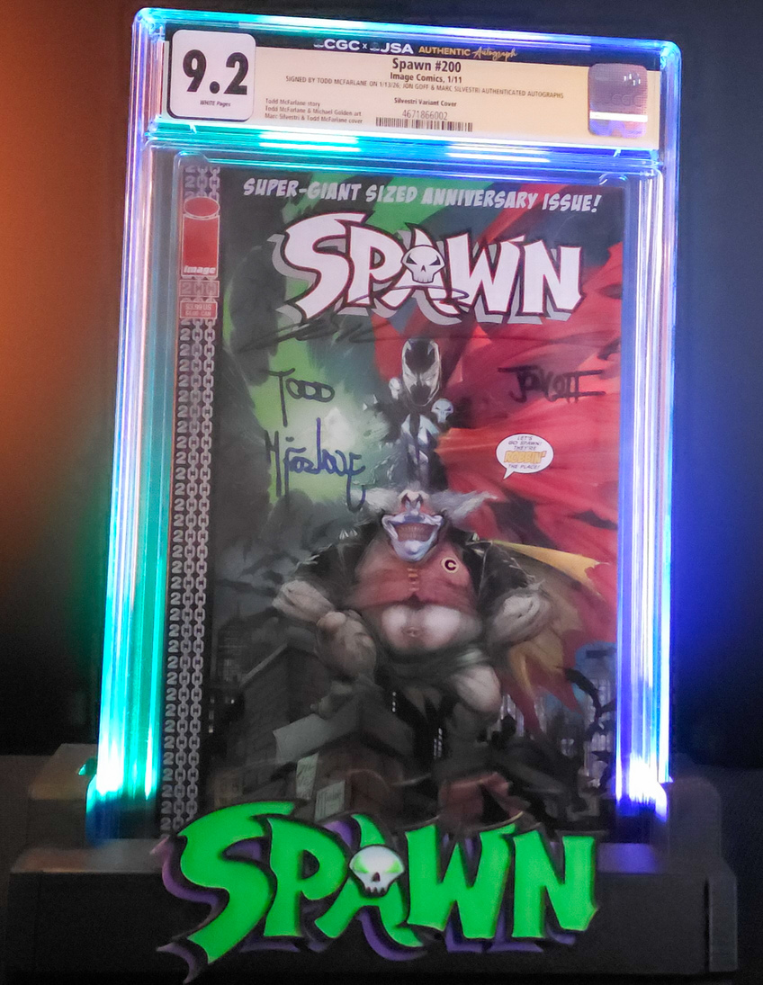 CGC 9.2 graded Spawn #200 Silvestri variant signed by Todd McFarlane and Marc Silvestri featuring Image Comics anniversary issue