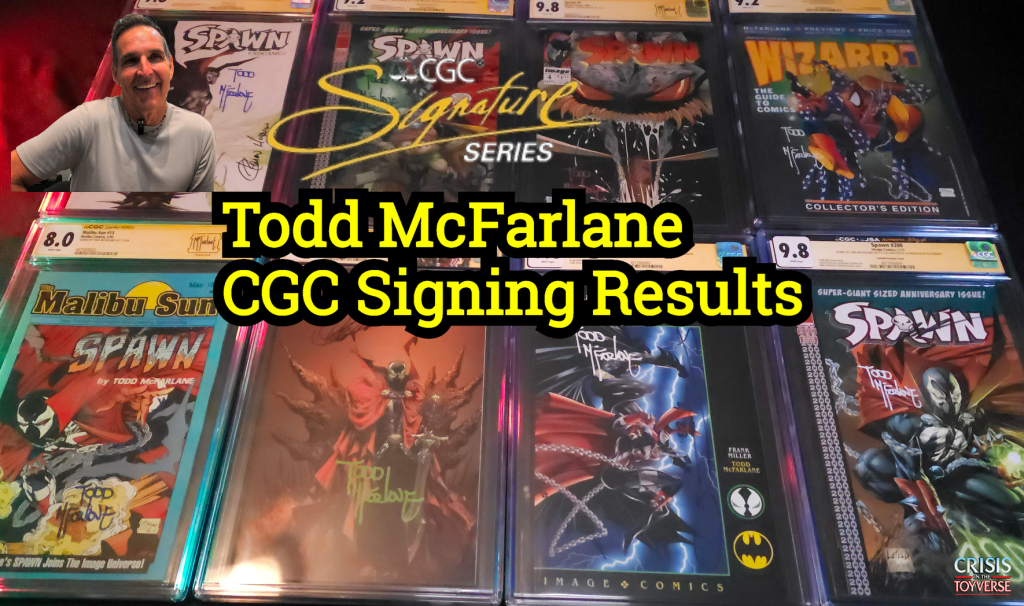 Todd McFarlane CGC signing results featuring graded Spawn comics including Malibu Sun #13, Spawn #4, Spawn #200 variants, and Wizard Magazine #1