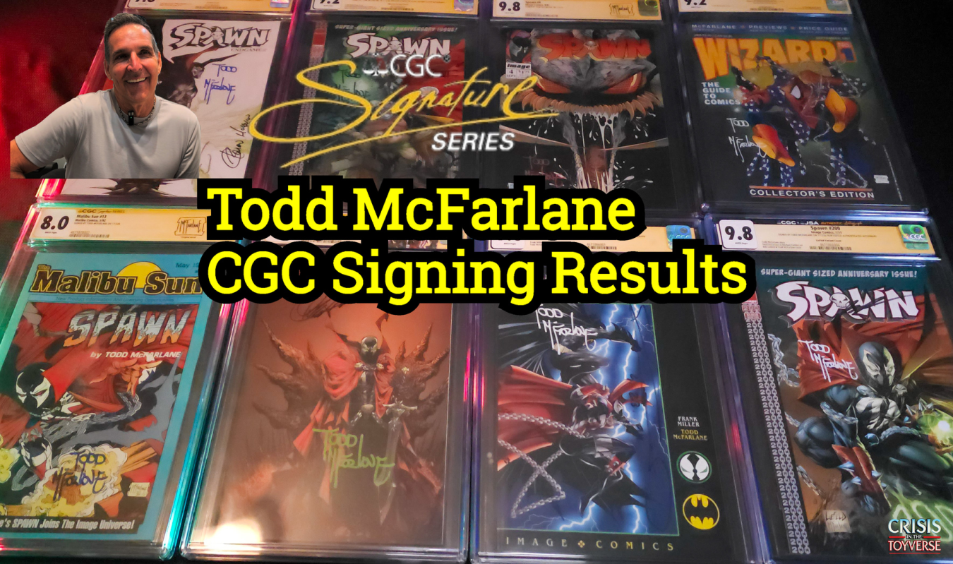 Todd McFarlane CGC signing results featuring graded Spawn comics including Malibu Sun #13, Spawn #4, Spawn #200 variants, and Wizard Magazine #1