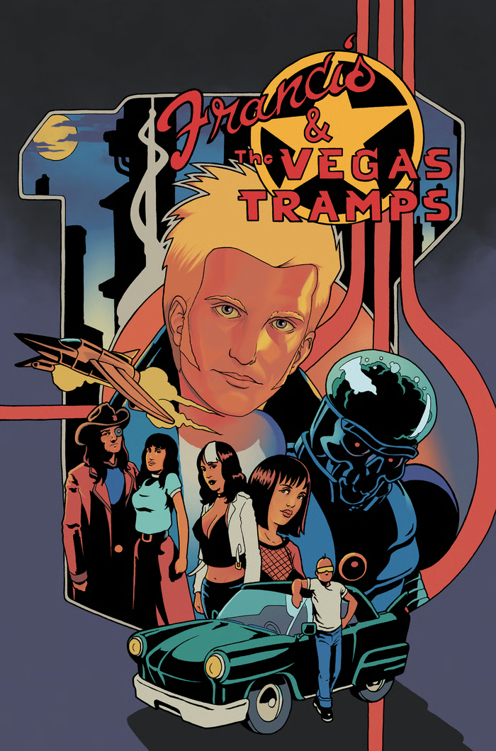 Francis & The Vegas Tramps REMASTERED by Brian Kelly retro-future sci-fi noir comic cover featuring rock-and-roll mystery visuals