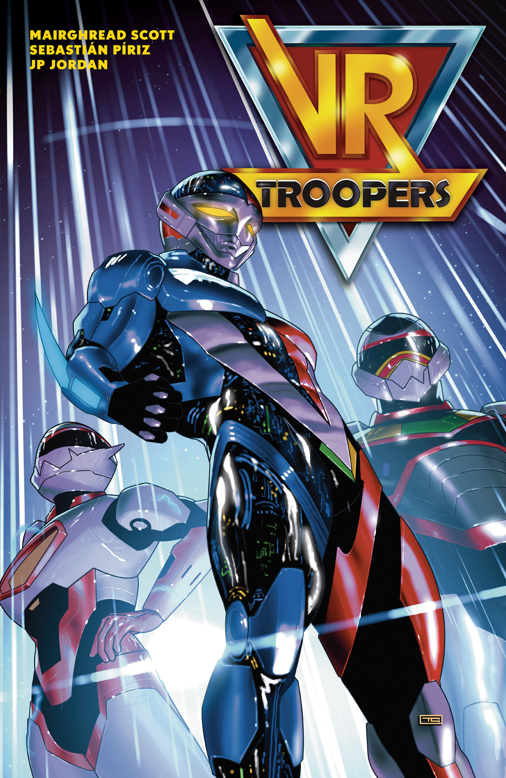 VR Troopers BOOM Studios cover featuring armored heroes in a neon sci-fi action pose Image Title: VR Troopers BOOM Studios Review