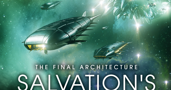Cover art for Salvation’s Child, a Comixology Originals graphic novel by Adrian Tchaikovsky and Mike Collins, featuring massive cosmic sci-fi ships and an Architect entity in space.