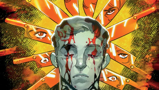 Seven Wives #1 cover art from IDW Publishing featuring a dark crime mystery tone centered on seven wives, one murdered patriarch, and a blood-soaked investigation.