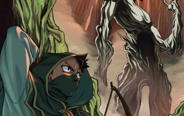 The Primal Hunter Vol. 5 cover art by Senchiro featuring Jake with a bow facing the King of the Forest