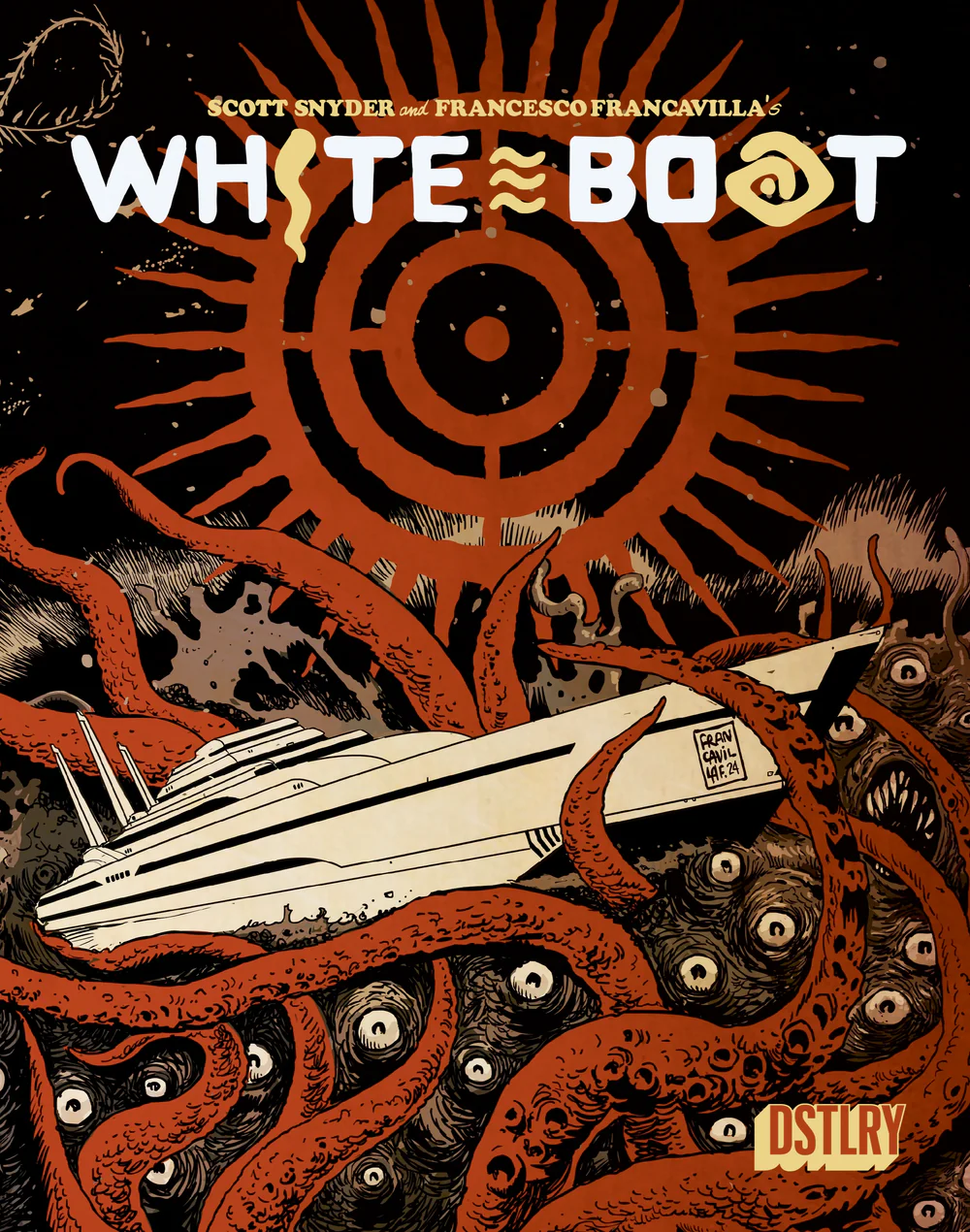 White Boat #3 cover by Francesco Francavilla from DSTLRY featuring horror imagery and cult symbolism.