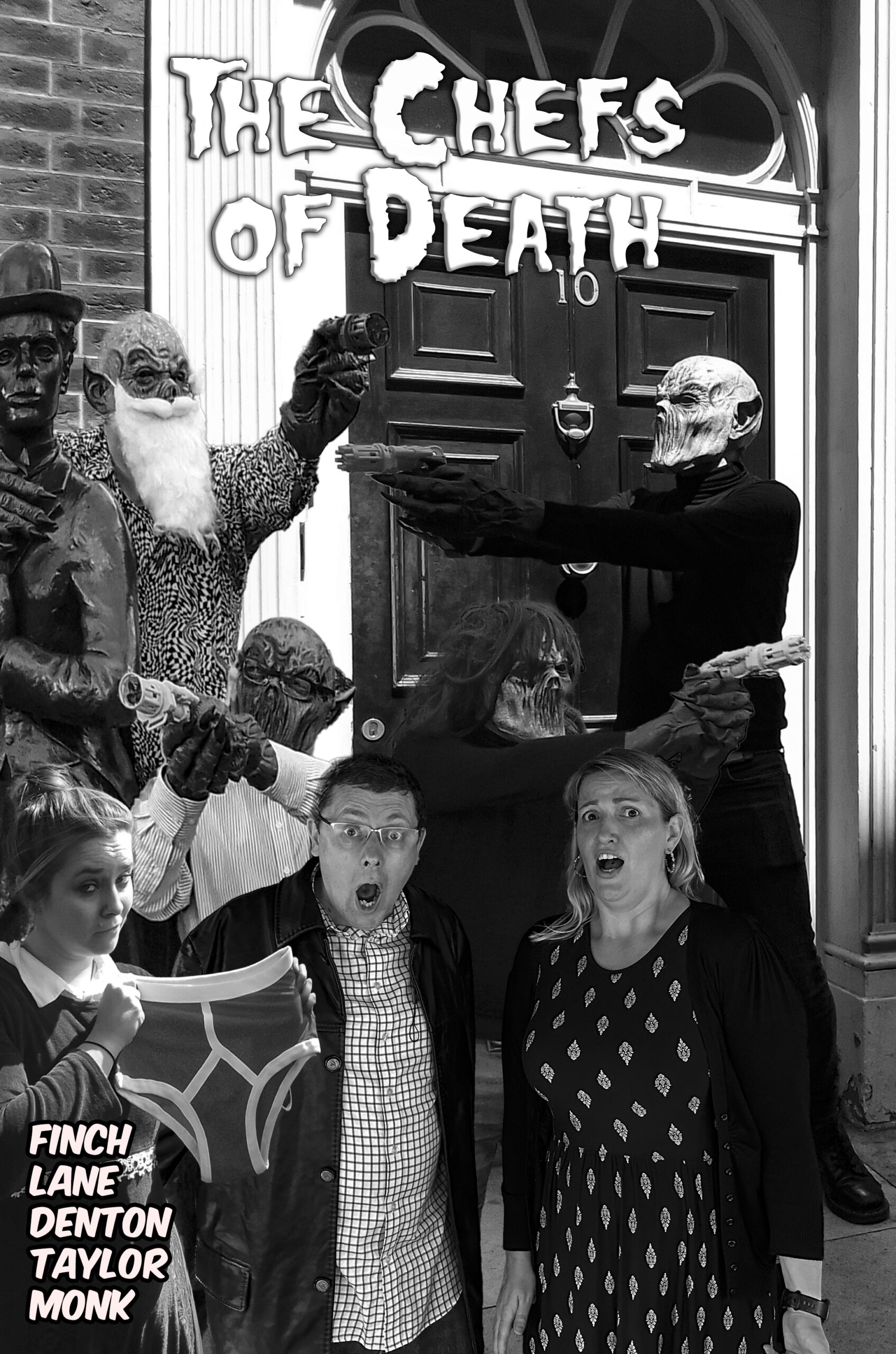 Chefs of Death graphic novel review featuring retro black-and-white sci-fi photo-comic aliens and human characters
