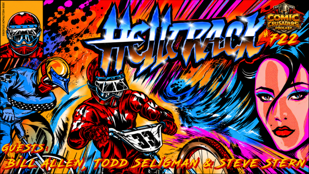 RAD!: HELLTRACK graphic novel art promoting the Comic Crusaders Podcast interview with Bill Allen, Todd Seligman and Steve Stern.