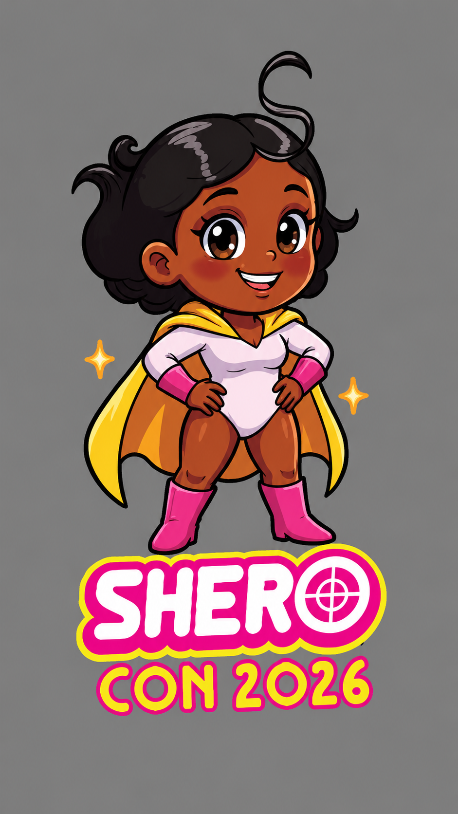 SheroCon 2026 flyer promoting panels, prizes, artist alley, cosplay, and free tickets at Valley Relics Museum in Van Nuys.
