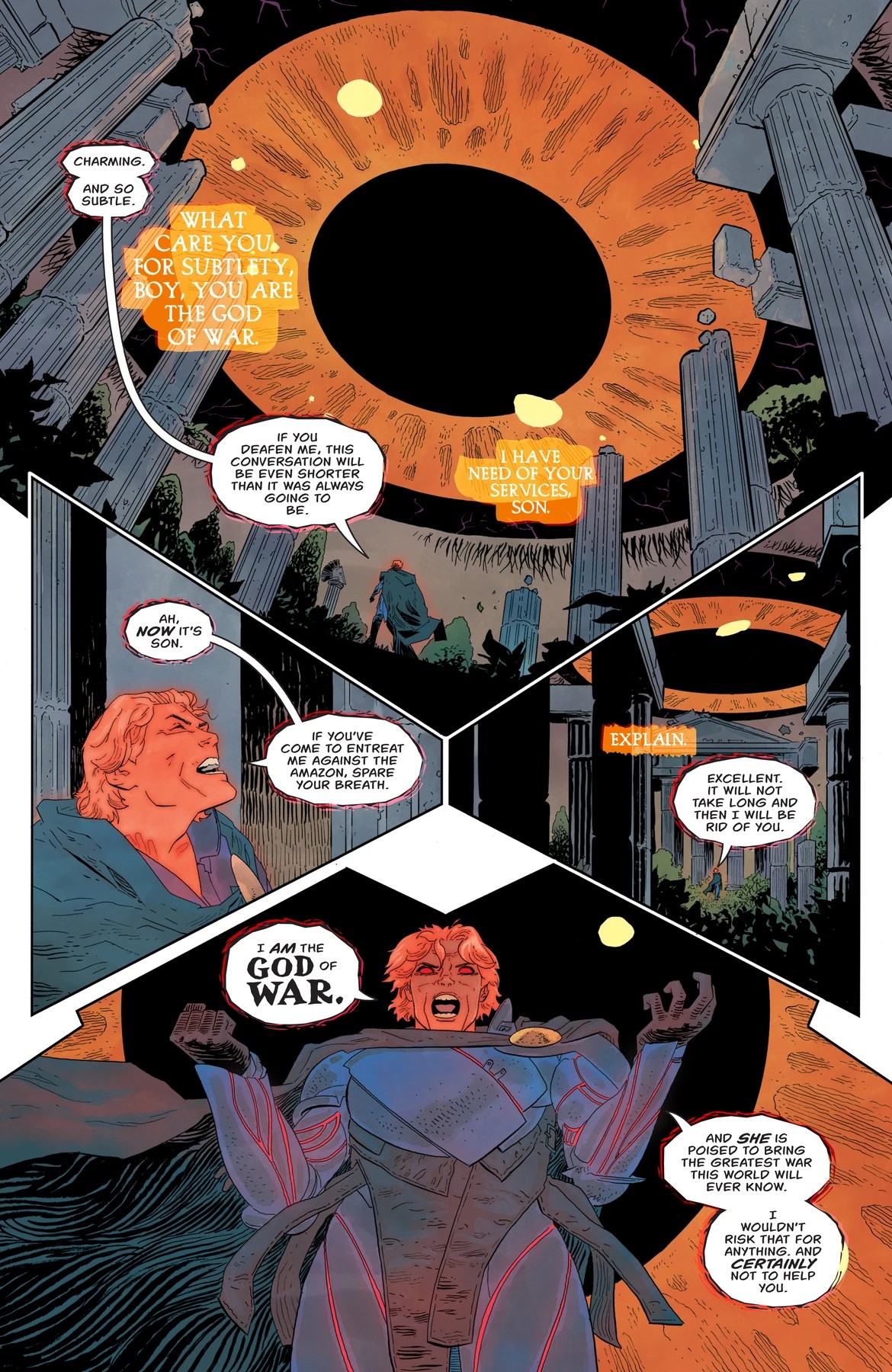 Absolute Wonder Woman #23 interior preview page featuring the God of War