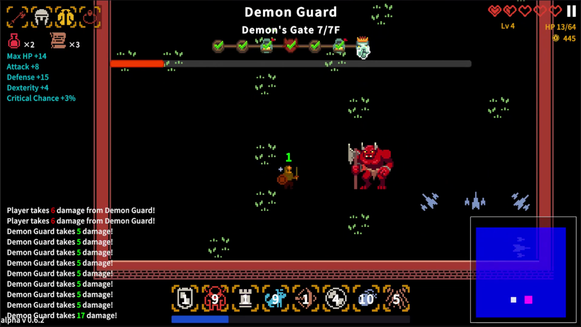 Delve Survivors battle against a Demon Guard