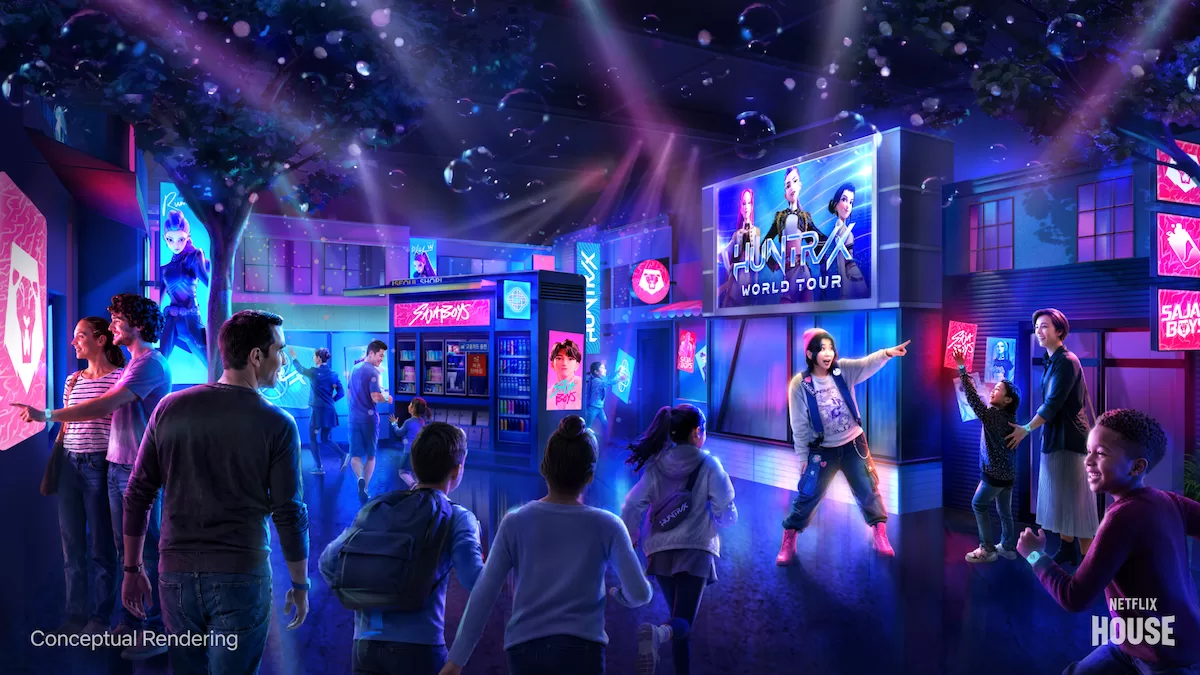 Conceptual rendering of the HUNTR/X World Tour area at Netflix House