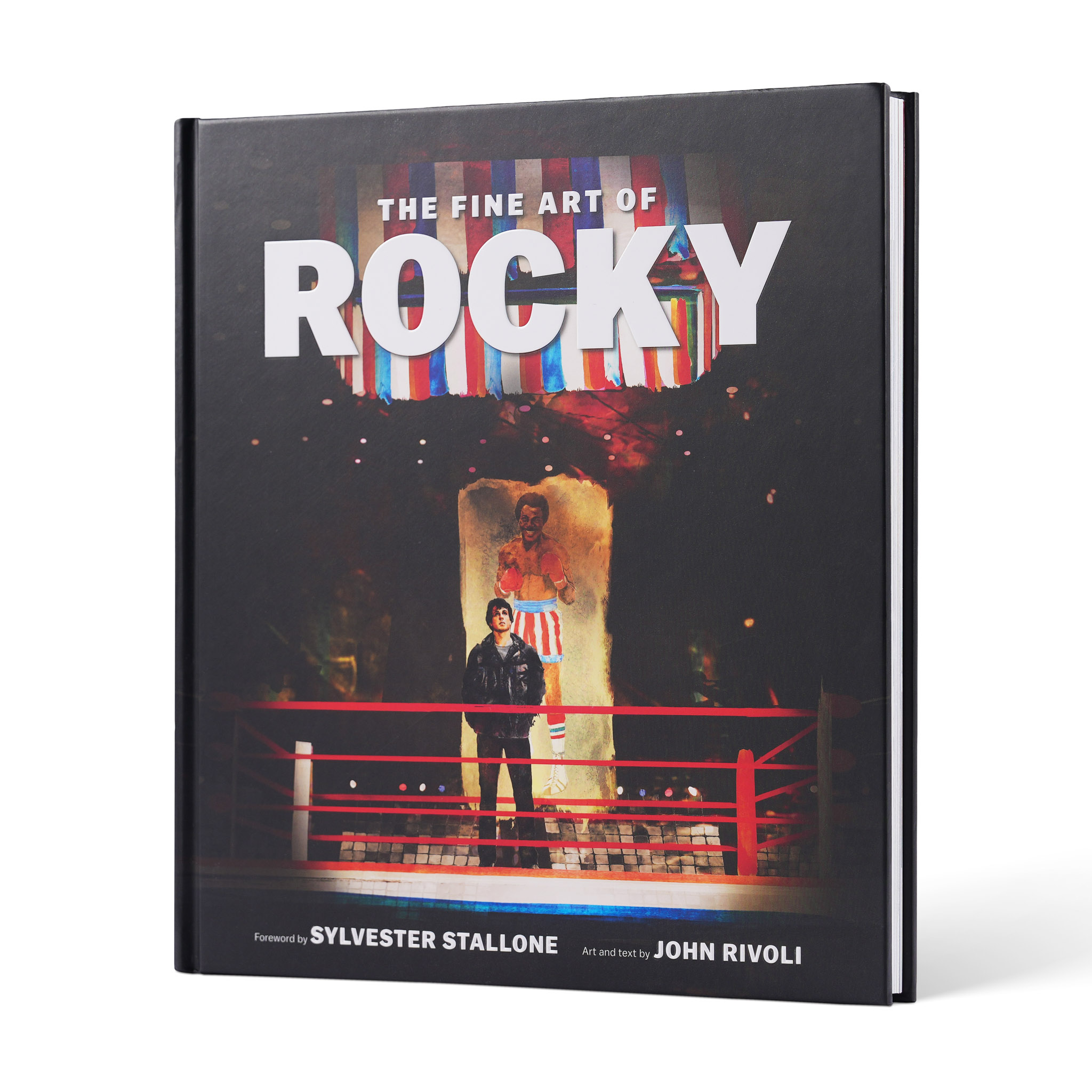 The Fine Art of Rocky deluxe hardcover by John Rivoli, featuring Rocky Balboa artwork and a foreword by Sylvester Stallone.