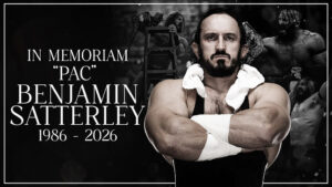 AEW memorial image honoring Benjamin Satterley, known professionally as PAC