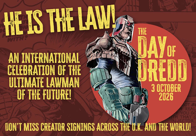 Day of Dredd 2026 official promotional artwork from 2000 AD and Rebellion