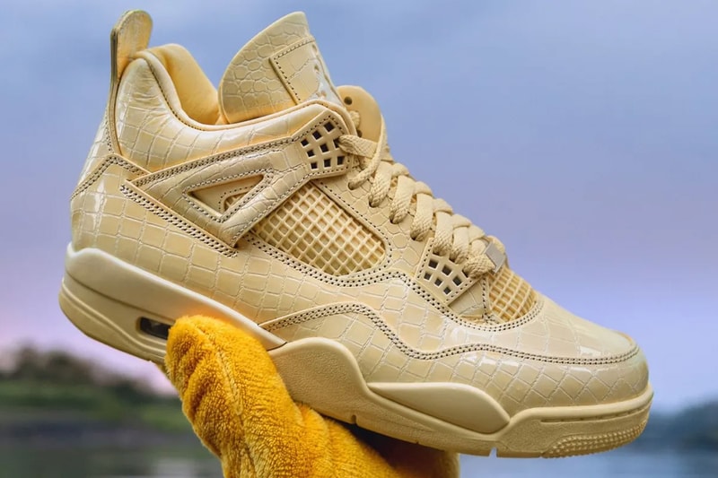 J Balvin Air Jordan 4 Amazonas in yellow crocodile-textured leather