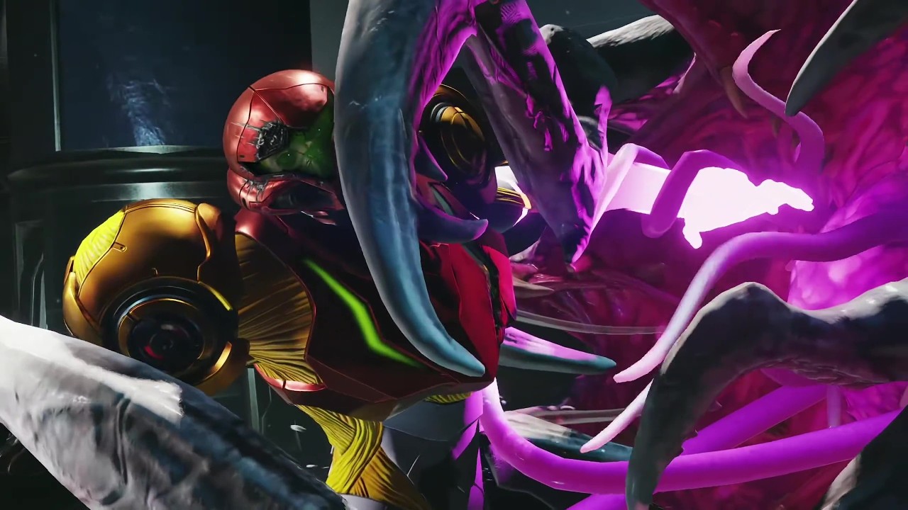 Samus Aran battles a creature in Metroid Ravenous