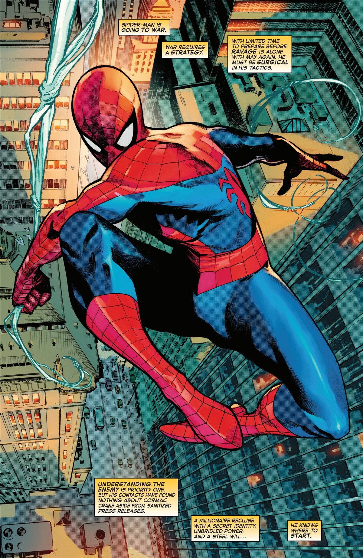Spider-Man swings over New York City in Amazing Spider-Man #1001.