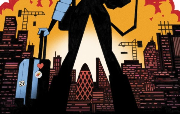 Destination Kill #1 cover by Joe Palmer from Oni Press featuring a futuristic armed figure standing over a dystopian city skyline.