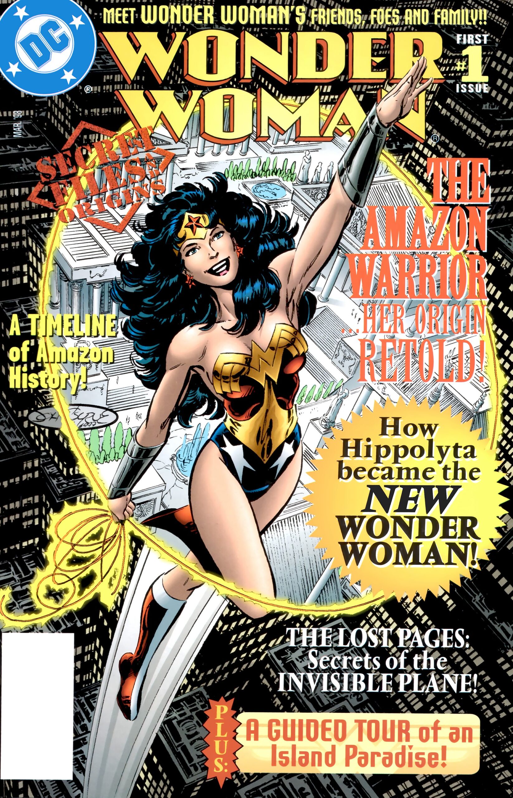 Wonder Woman Secret Files and Origins #1 1998 DC Comics cover featuring Wonder Woman above Themyscira